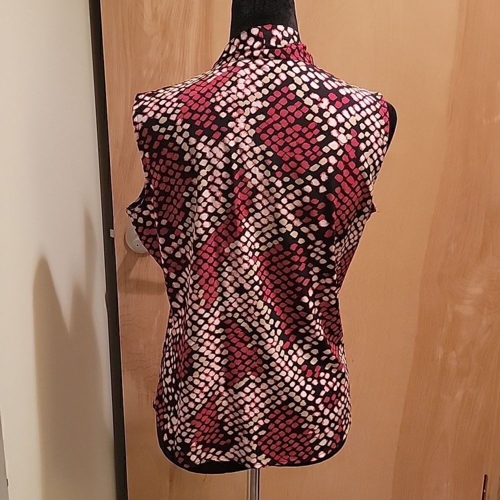 Calvin Klien geometric tie neck sleeveless blouse sz med - Picture 2 of 8
